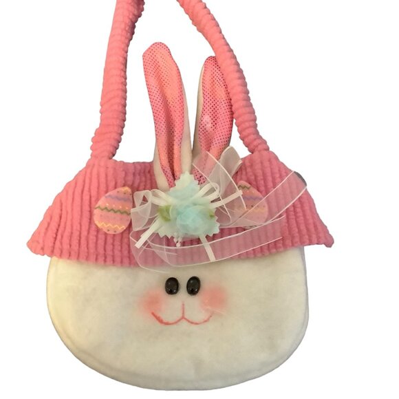 Vtg Cuddly Cousins Plush Easter Bunny Handbag Purse Pink Ears & Bow For Kids NEW - Picture 2 of 7